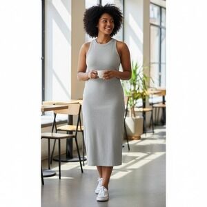 SPANX AirEssentials Side Stripe Midi Dress Light Grey Heather Size 2XL NWT